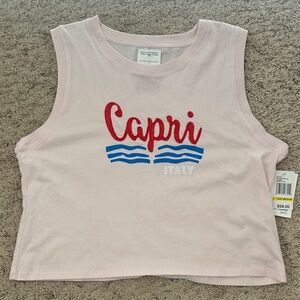 Kensie Embroidered Capri Italy Crop Pink Tank Top NWT